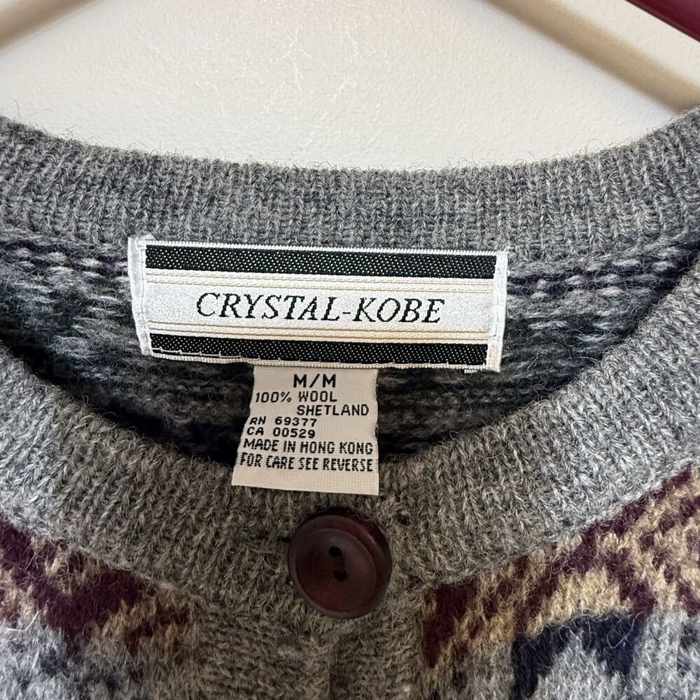 Vintage Crystal Kobe 100% Wool Shetland Cardigan Women's M Button Up Cottage - Picture 4 of 8